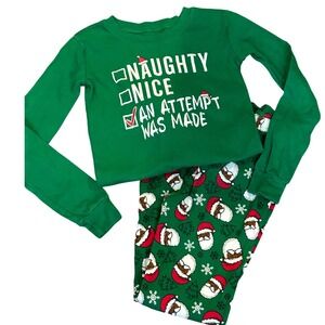 PJ Place Kids Christmas Pajama Set Long Sleeve Pants Naughty Nice Santa Size 12